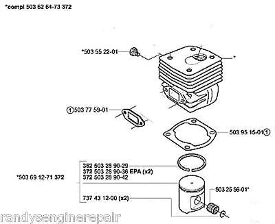 PISTON & Jug CYLINDER Kit HUSQVARNA 372 chainsaw OEM Genuine Parts