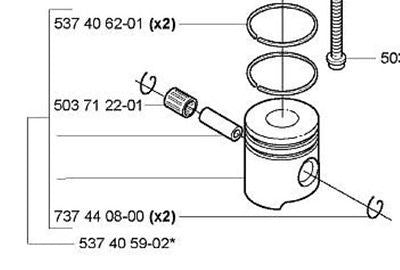 Husqvarna Piston Assembly Part Number 537405902 fits trimmers & hedge clippers