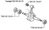 OEM crankshaft ball bearing Husqvarna Partner 503 25 00 02 503250002, 738220325