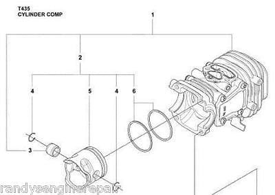 Husqvarna 523084301, 523 08 43-01 Piston & Cylinder kit assy New OEM T435 T 435