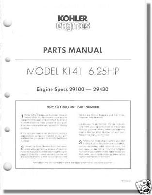 Parts Manual IPL List For K141 TP-1052-A KOHLER Engine Repair Shop Reference