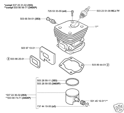 OEM genuine PISTON CYLINDER kit HUSQVARNA 353 chainsaw