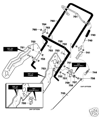 murray top handle w/mouting hardware snowblower parts